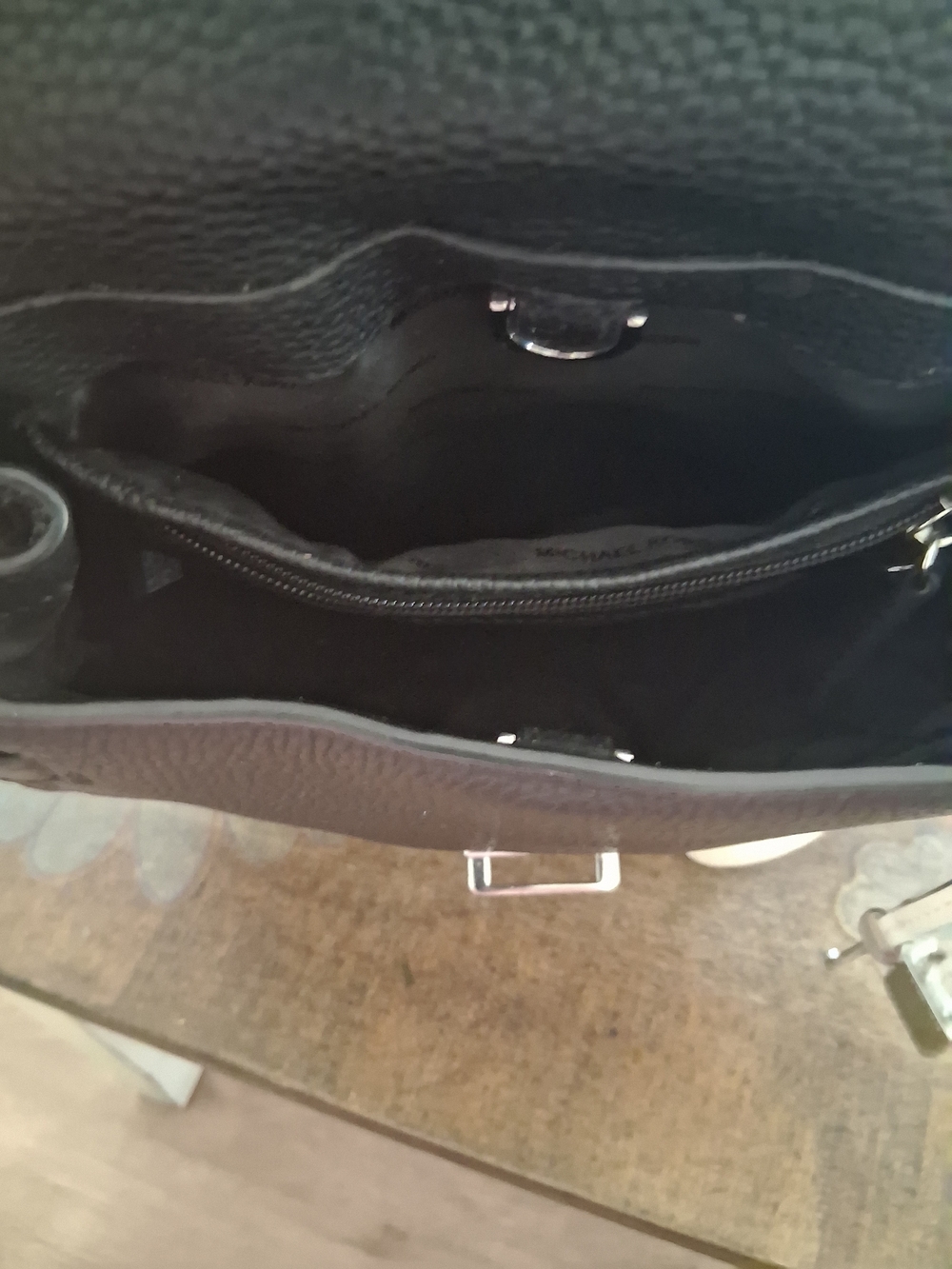 Michael Kors Black Pebbled Leather Flower-Embellished Backpack - Picture 4 of 4